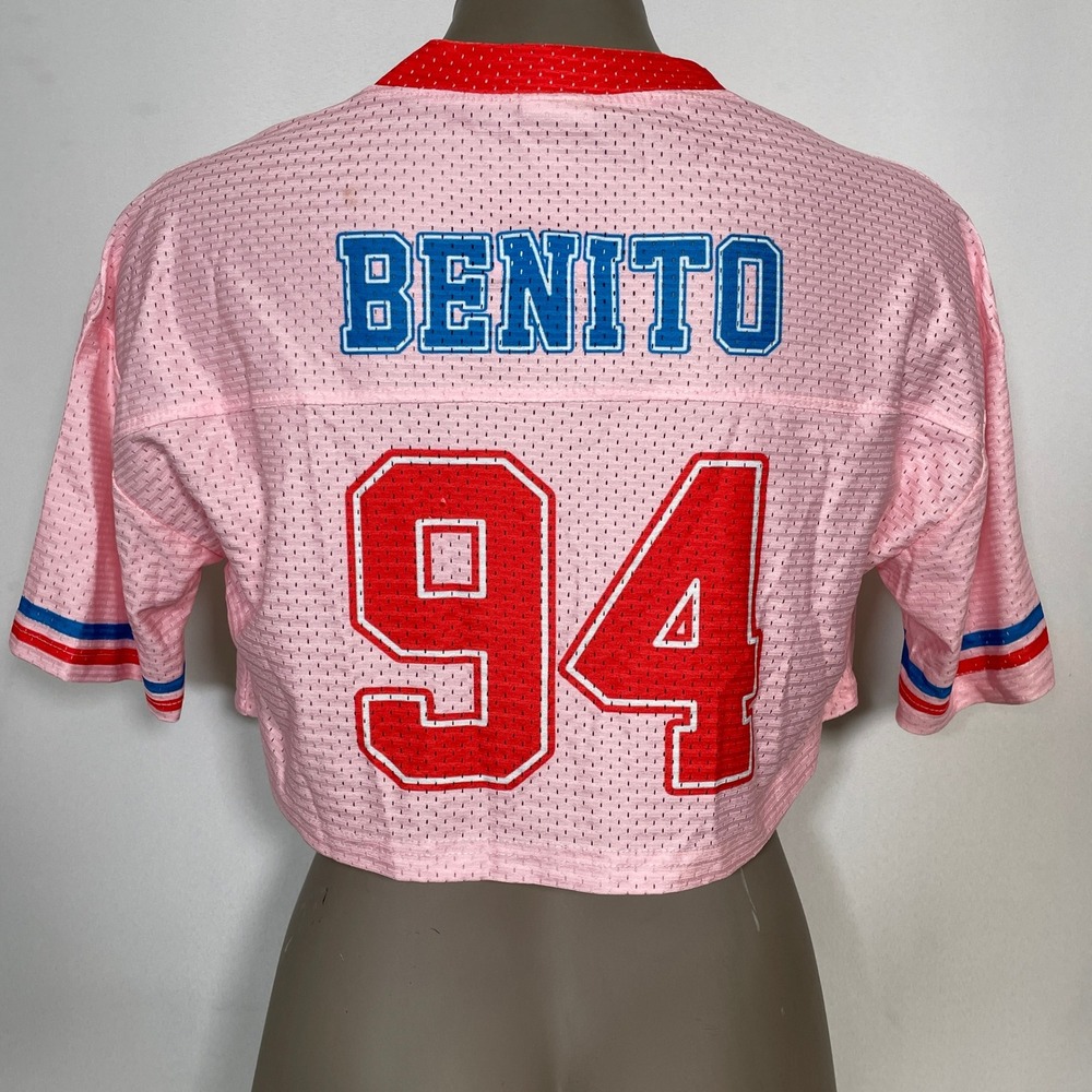 Team Benito #94 Bad Bunny Super Bowl Pink Cropped Football Jersey Women's SMALL